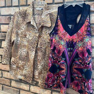 2 Tops 1Sheer Button-down Shirt/Jacket & 1 Gym/Yoga/ Work Out Top